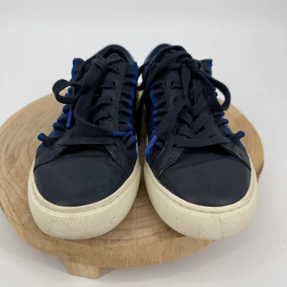 Tory Burch Sport Ruffled Sneakers Size 6.5 Navy Blue Minimalist Leather Feminine